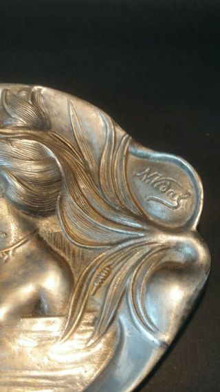Antique French Art Nouveau Pewter Inkwell,  Signed N.  Vidal 4