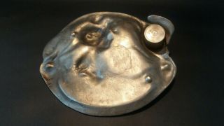 Antique French Art Nouveau Pewter Inkwell,  Signed N.  Vidal 6