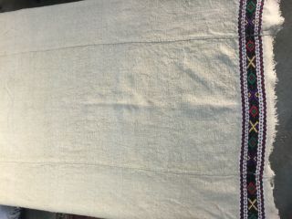 Vintage Hemp bed cover (mid 20thc) /grain sack fabric,  embroidery/Tissu en chanvre 3