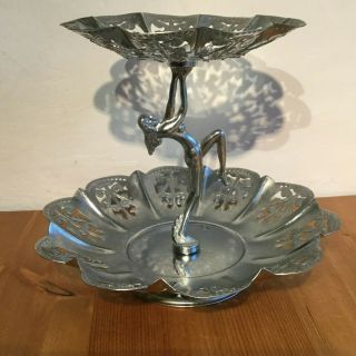 Vintage Art Deco 2 Tier Chrome Cake Stand,  Dancing Nude Naked Lady