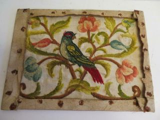 really old needle work embroidery silks cotton PARROT 4