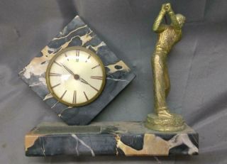 Old Vintage Mcm Golf Trophy Man Marble Clock Mid Century Modern Made In Germany