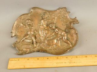 Antique Bronzed Metal Wall Plaque Trinket Holder Tray Figural Cherubs