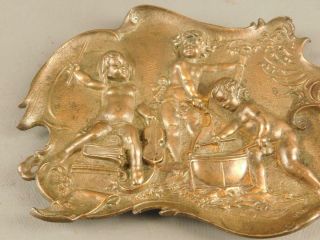 ANTIQUE BRONZED METAL WALL PLAQUE TRINKET HOLDER TRAY FIGURAL CHERUBS 3