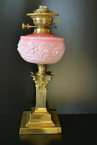 Victorian Twin Burner Oil Lamp Pink Font No Damage