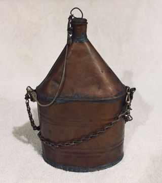 Copper Canteen With Cork Lid And Chain Historic Antique