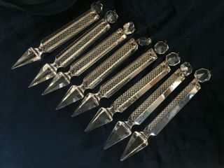 Eight Antique Lead Crystal Spear Lustres Chandeliers Lights