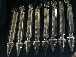 EIGHT ANTIQUE LEAD CRYSTAL SPEAR LUSTRES CHANDELIERS LIGHTS 5