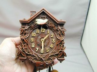 Vintage Lux Pendulette Moving Bobbing Bird Cuckoo Clock 2