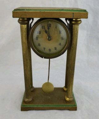 Rare Vintage Lux Clock Mfg 4 Post Pillar Pendulum Clock Desktop,  Shelf Brass