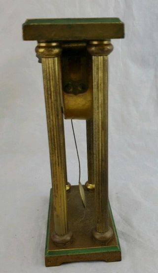 RARE VINTAGE LUX CLOCK MFG 4 POST PILLAR PENDULUM CLOCK DESKTOP,  SHELF BRASS 3