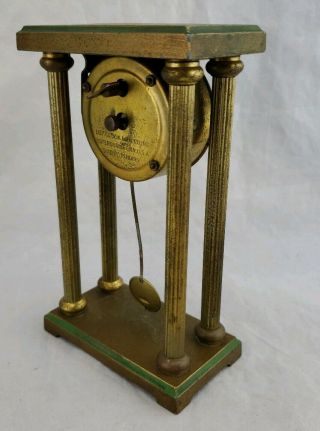 RARE VINTAGE LUX CLOCK MFG 4 POST PILLAR PENDULUM CLOCK DESKTOP,  SHELF BRASS 4