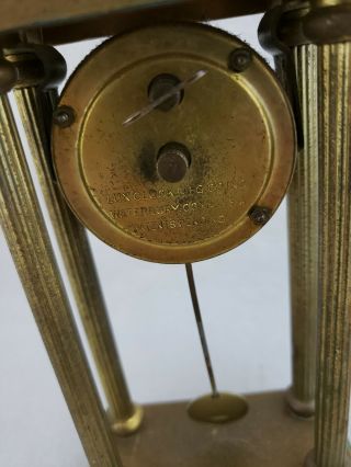 RARE VINTAGE LUX CLOCK MFG 4 POST PILLAR PENDULUM CLOCK DESKTOP,  SHELF BRASS 5