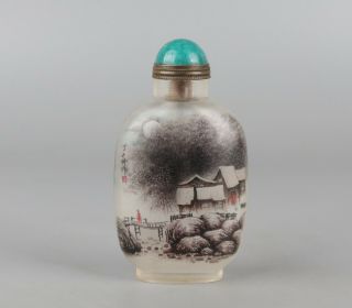 Chinese Exquisite Handmade Winter Snow Landscape Glass Snuff Bottle