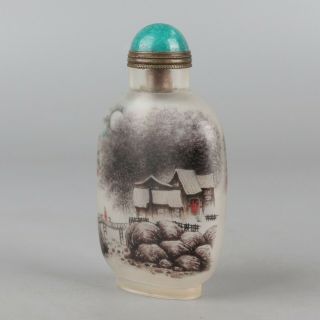 Chinese Exquisite Handmade Winter snow landscape Glass snuff bottle 2