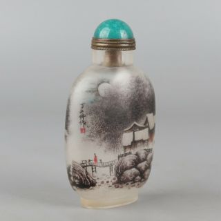 Chinese Exquisite Handmade Winter snow landscape Glass snuff bottle 3