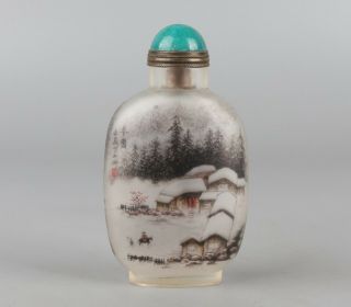 Chinese Exquisite Handmade Winter snow landscape Glass snuff bottle 4
