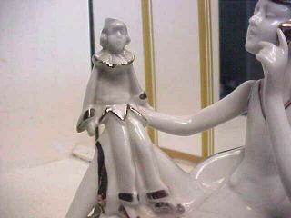 Rare Art Deco 1920 ' s Flapper Lady Holding Harlequin Doll Porcelain Figurine 5