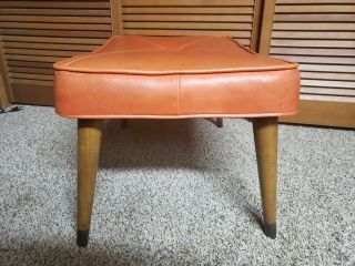 Vtg.  MCM Babcock Phillips Ottoman Orange Vinyl Rectangle Cushion Foot Stool 6