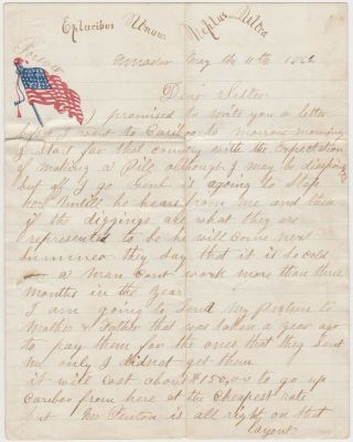 1862 Amador Cal Letter - The Cariboo Gold Rush - Civil War Patriotic Mottos