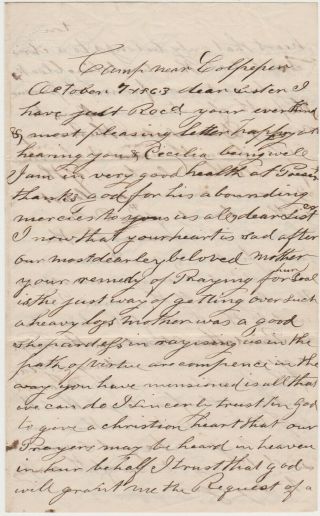 1863 Civil War Soldier Letter Camp Near Culpeper Va - 2nd Pa Cav Good Content