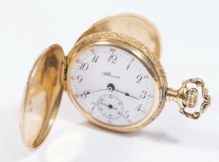 antique 1800 ' s 14k yellow gold Illinois full hunter hand chased pocket watch 2