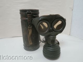 Wwii German Soldiers Gas Mask W/ Filter D.  1943 & Canister Case Named