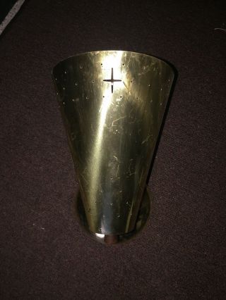 Vtg Mid Century Brass Bullet Cone Wall Light Sconce Wood Round Knob