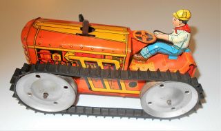 Rare Marx Wind Up Climbing Tractor Tin Toy 1950s Great Farmer,  On Off