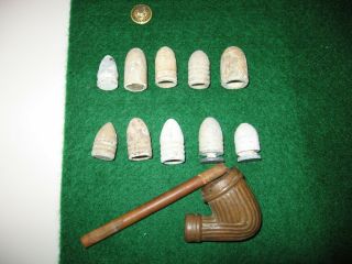 Dug Group Of Civil War Bullets,  U.  S.  Staff Officer Cuff Button,  Period Clay Pipe