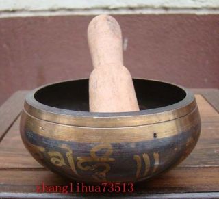 Collectible Tibetan Brass Handmade Painting Religion Prayer Sing Bowl