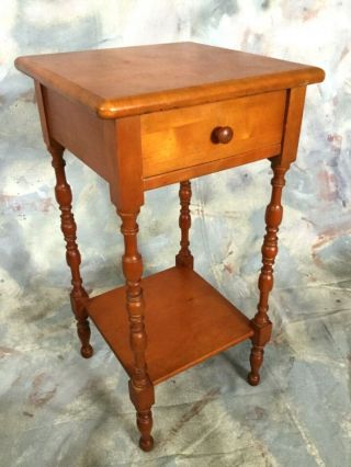 Vintage Wooden Cherry Side End Table Single Drawer W/ Turned Legs - Local Pick - Up