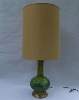 Vintage Mid Century Modern Green Lava Drip Ceramic Table Lamp