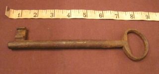 Huge Antique Hand Made Wrought Forged Iron 17th Century Skeleton Lock Key Old.  3