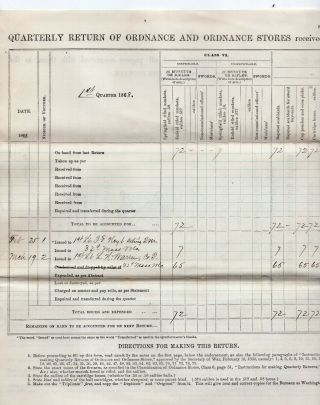 1863 Civil War Document Quarterly Return of Ordnance 2