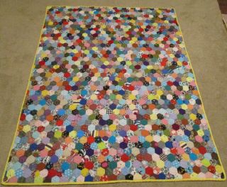 Vintage Baby Quilt 38 X 48 " Honey Comb " Pattern Hand Crafted