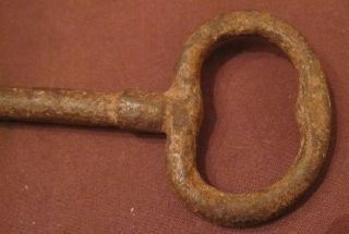 huge antique hand made wrought forged iron 17th century skeleton lock key old 3