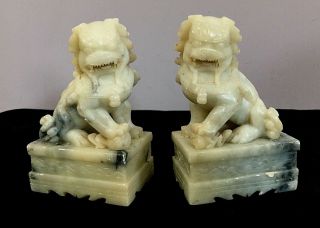 Vintage Chinese Hand Carved Soapstone Foo Dogs
