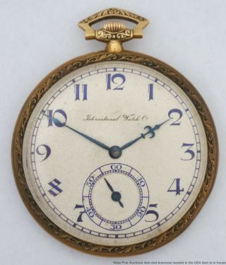 Historic Iwc 18k Gold Fancy Case Homberger Blue Dial Art Deco Pocket Watch