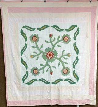 Album C 1900 Central Medallion Applique Quilt Antique Red Green Cheddar