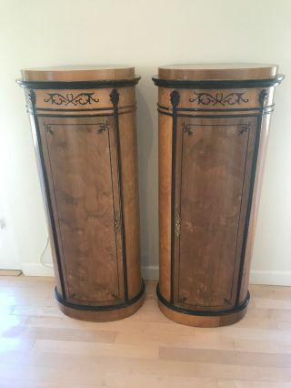 Tall Antique Wood Inlay Cabinets