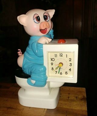 Vintage Sunko Pig On Toilet Alarm Clock - Rare Collectible