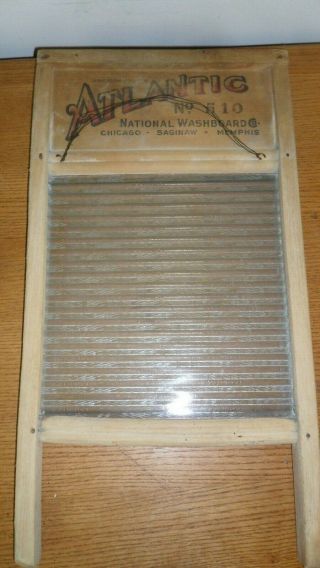 Vintage Antique Washboard.  Wood and Ribbed Glass.  Atlantic No 510 National 3