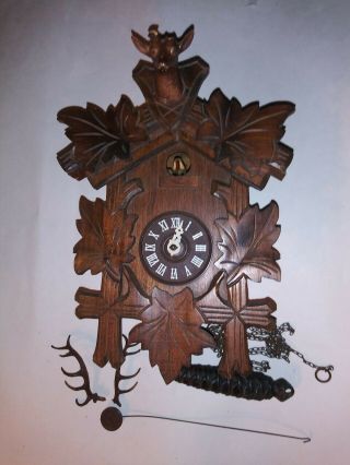 Vintage Cuckoo Clock Black Forest West Germany With Deer & Horns Only