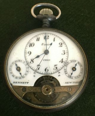 Antique Hebdomas 8 Day 6 Jewel Pocket Watch
