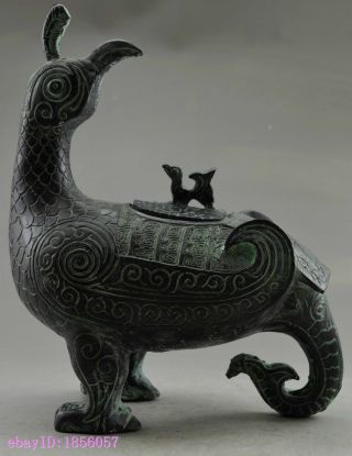 Collectible Decorated Old Handwork Bronze Carved Phoenix Pot & Statue