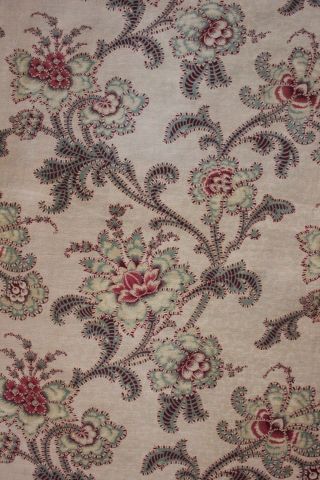 French Antique Fabric Belle Epoque Floral Printed Cotton Textile W/ Heavy Twill