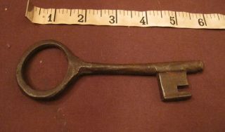 Large Antique Hand Made Wrought Forged Iron 17th Century Skeleton Lock Key Old.
