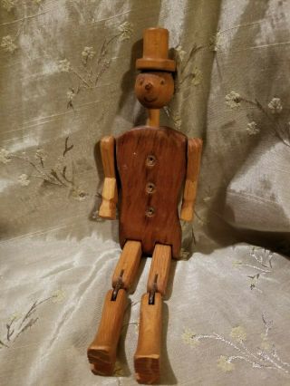 Antique / Vtg Wooden Jointed Dancing Walking Sitting Man Stick Puppet (no Stick)