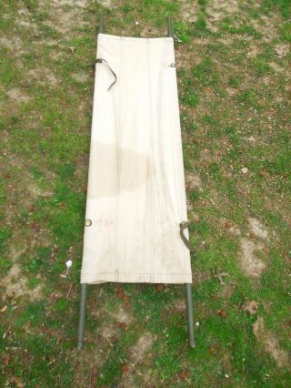 Vintage Vietnam Medical Military Army Canvas Stretcher W/ Wooden Poles 2